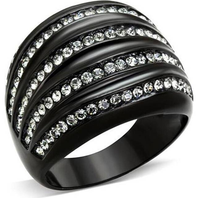 Alamode TK1789-8 Women IP Black Stainless Steel Ring with Top Grade Crystal in Black Diamond - Size 8