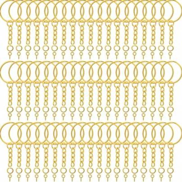 SHEIN 300pcs Key Rings, 100pcs 25mm Keychain With Chain, 100pcs Split Rings, 100pcs Screw Eye Pins, Suitable For Resin, Crafts And Keychain Making, Car Acce
