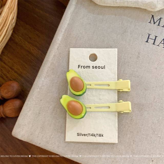 (2 open avocados + yellow seamless clip set) 2 sweet fruit side clip hairpins female 2025 new forehead bangs clip seamless broken hair bb clip hairpin