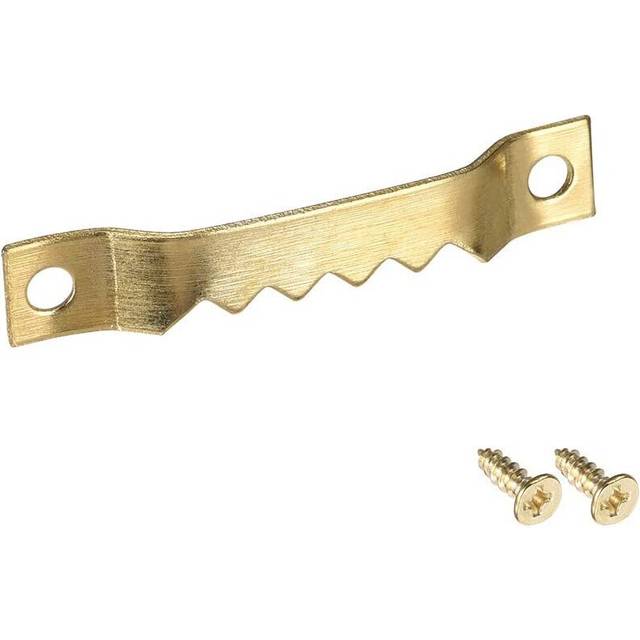 sourcing map Picture Hangers, 1 3/5 Inch Double Hole with Screws for Frame Hanging, 10 Pcs (Golden)