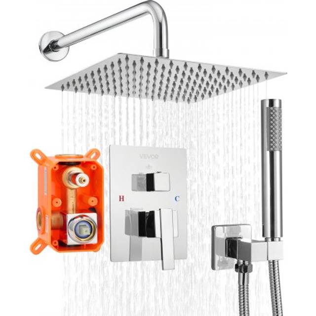VEVOR Shower Faucet Set, Rainfall Bathroom Shower System with 10-Inch (25.4cm) Square Rain Shower Head and Handheld Spray, Wall Mounted Bath Fixtures