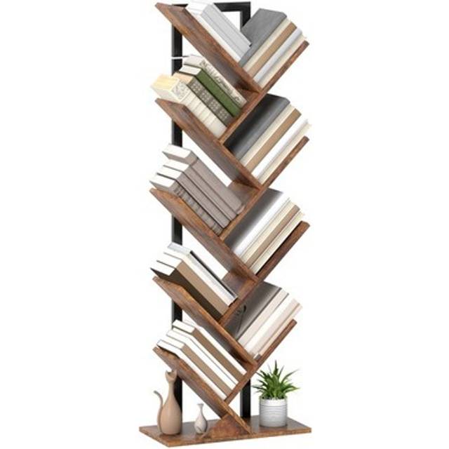 Homcom 9-tier Tree Bookshelf With Steel Frame For Living Room, Rustic Brown