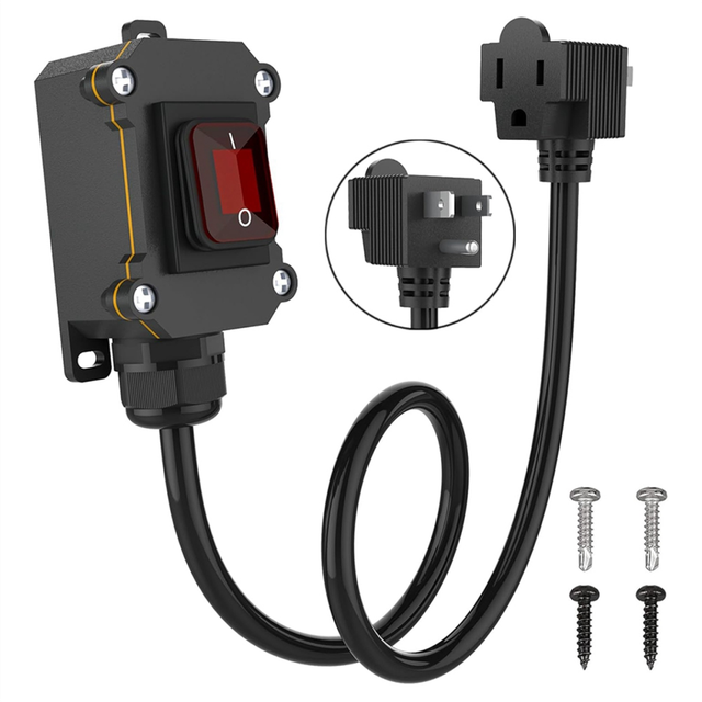 Inline Power Switch with 3-Ft 14AWG Cable & Piggyback Plug, IP67 Waterproof Extension Cord on/Off US Plug