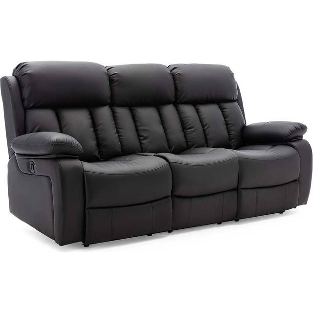 Chester 3 Seater Electric High Back Bonded Leather Recliner Sofa - Black - One Size