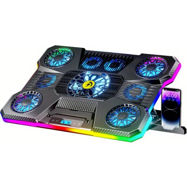 TEMU Dcx-a21 Laptop Cooling Pad With 9 Fans, 10 Rgb Light , Usb Powered, ≤36v Operating Voltage, 8-level Height Adjustable Stand, 2 Usb For 10-19 Inch Gaming Laptops