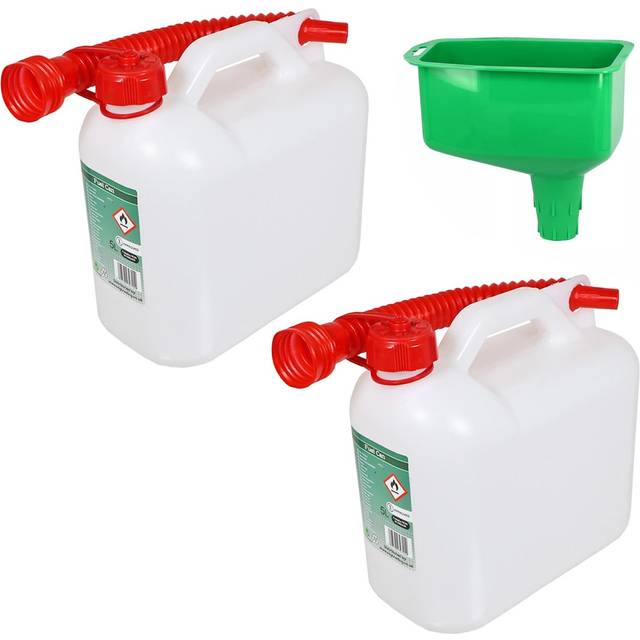 Fuel Can 5l Large Plastic Petrol Diesel Car Jerry Can Clear Extension Funnel X 2