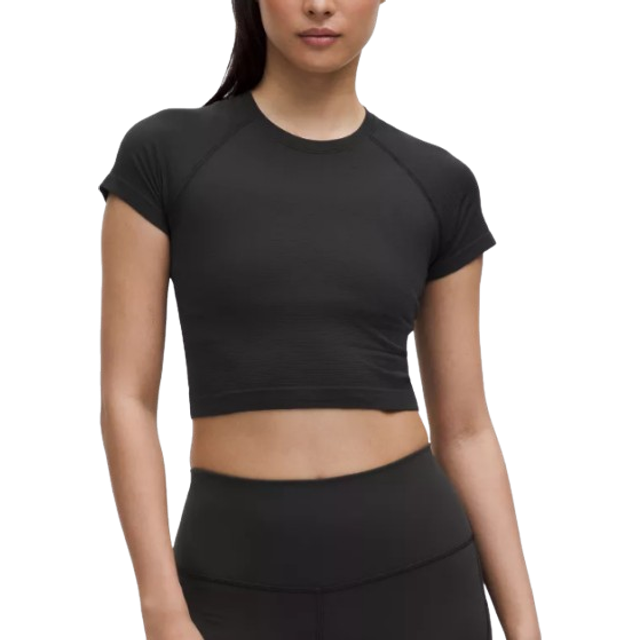 lululemon – Women's Swiftly Tech Cropped Short-Sleeve Shirt 2.0 – Color Black – Size 16 - 12