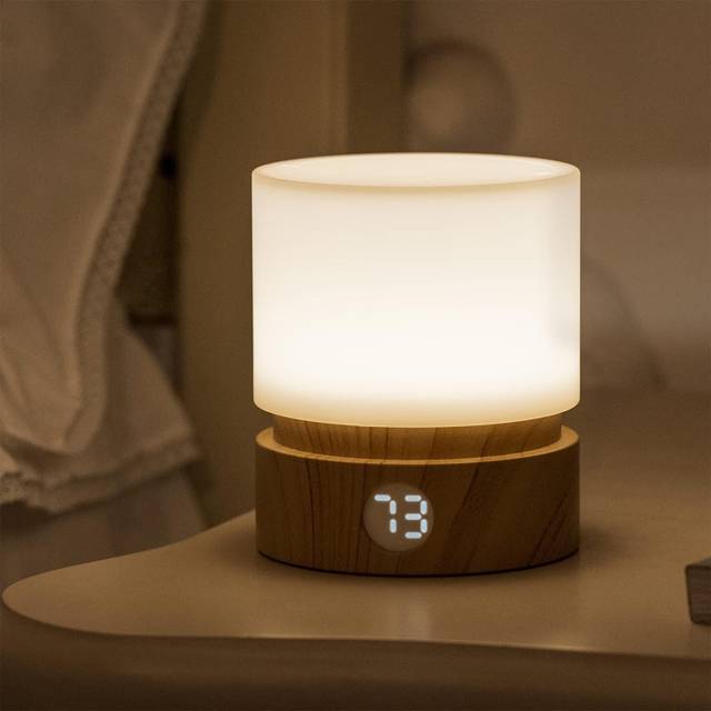 Night Light with Timer, Small Table Bedside Lamp, LED Night Light Kids, Baby Night Light, Wood Grain, Dimmable, Battery, Rechargeable