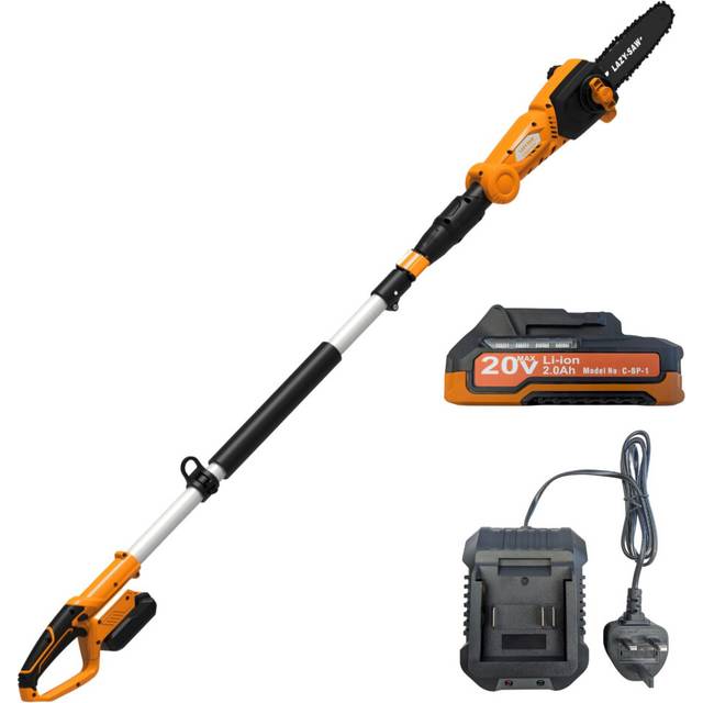 Cordless Pole Saw - Lightweight Electric Tree Pruner - Extends To 2.4M - 200mm Adjustable Cutting Head With Heavy Duty 10mm Teeth - One Size