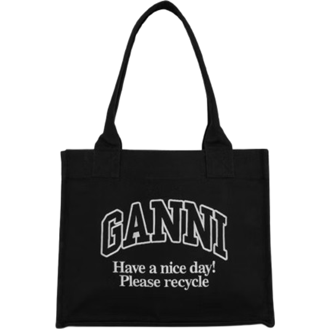Ganni Large Easy Shopper Cotton-Canvas Tote Bag - Black