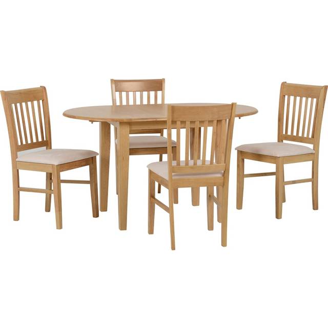 Seconique Oxford 4 Seater Extending Dining Set Natural Oak and Mink Microsuede - Brown