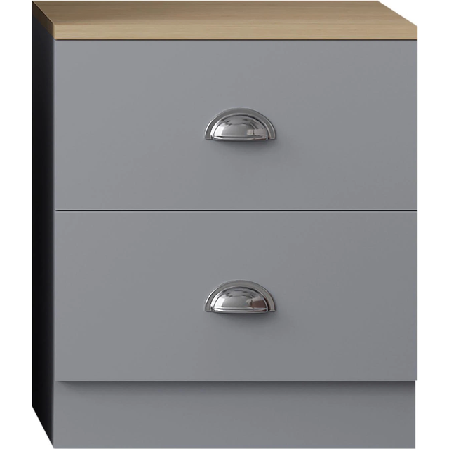 Fwstyle 2 Drawer Bedside Chest Nightstand Table Matt Grey Oak Top - One Size