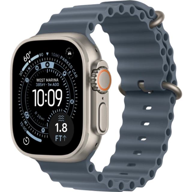 APPLE Watch Ultra 3 Cellular - 49 mm Natural Titanium Case with Anchor Blue Ocean Band, Large, Blue