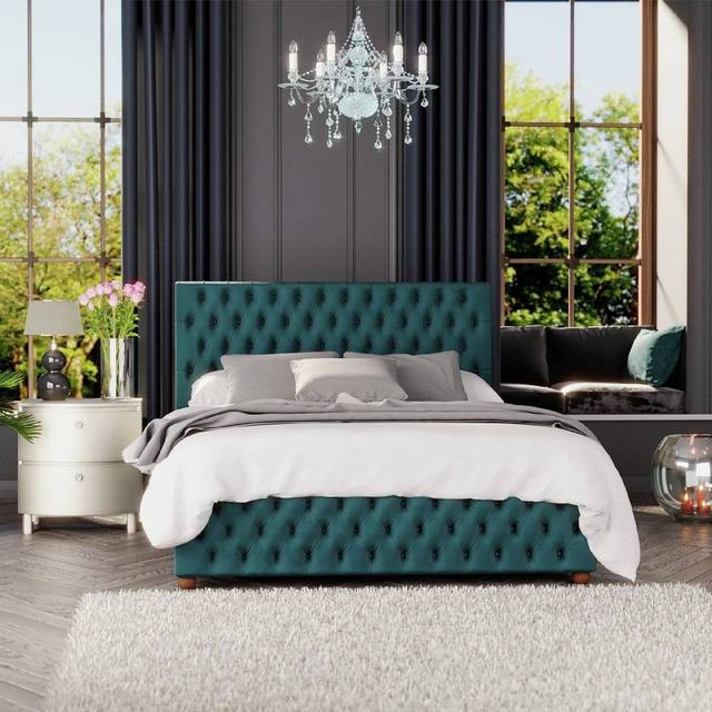 Laurence Llewelyn Bowen Seren Super King Size Emerald Plush Velvet Ottoman Bed - Green