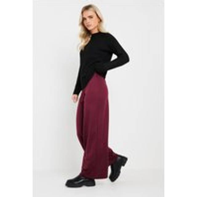 Pixiegirl Petite Women's Burgundy Red Tailored Tab Wide Leg Trousers Size 16