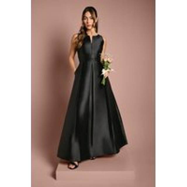 Coast Twill Notch Neck Neck Fit And Flare Bridesmaid Dress In Black - black - 12