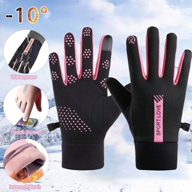 SHEIN 1 Pair Winter Gloves Windproof Waterproof Touch Screen Thermal Lined Warm Women&#39;s Full Finger Sports Gloves For Cycling,Driving,Running,Hiking,Biking,