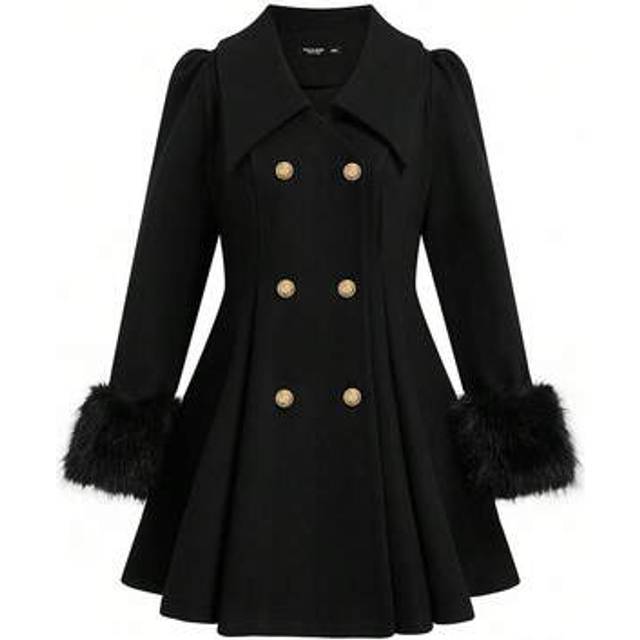 Sweetra Plus Size Women&#39;s Plus Size Lapel Double Breasted Long Sleeve Patchwork Cuffs Long Woolen Coat Fall Winter Cloth For Women Autumn