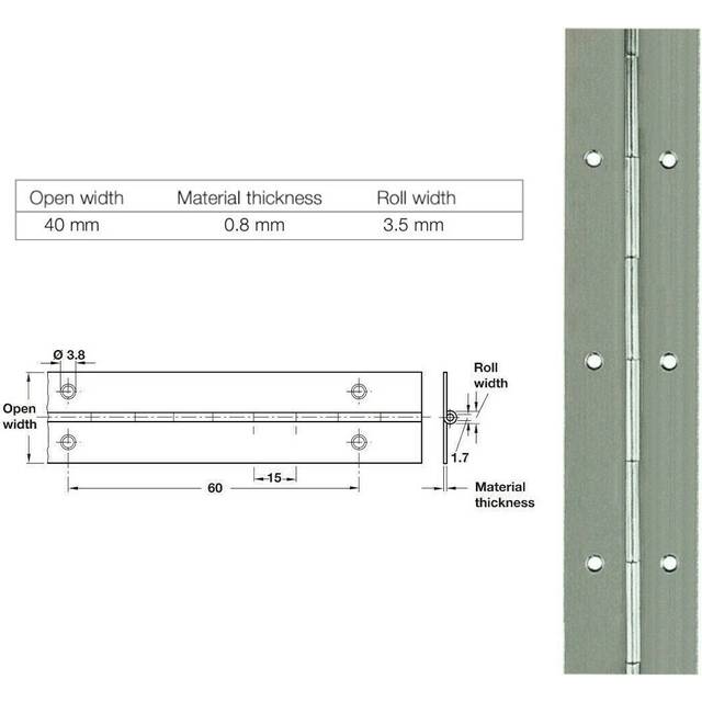 Continuous Hinge Rolled Straight Piano Open Width 40mm Length 710mm Of Hafele