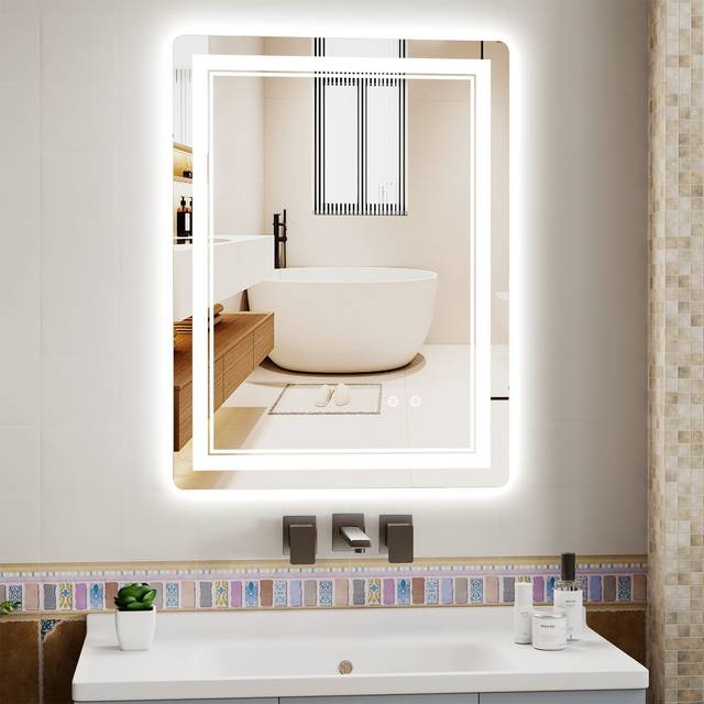 LED Bathroom Mirror with Anti-Fog, 3-Color Dimmable Lights, Memory Function, Horizontal/Vertical, Large (60x80cm)