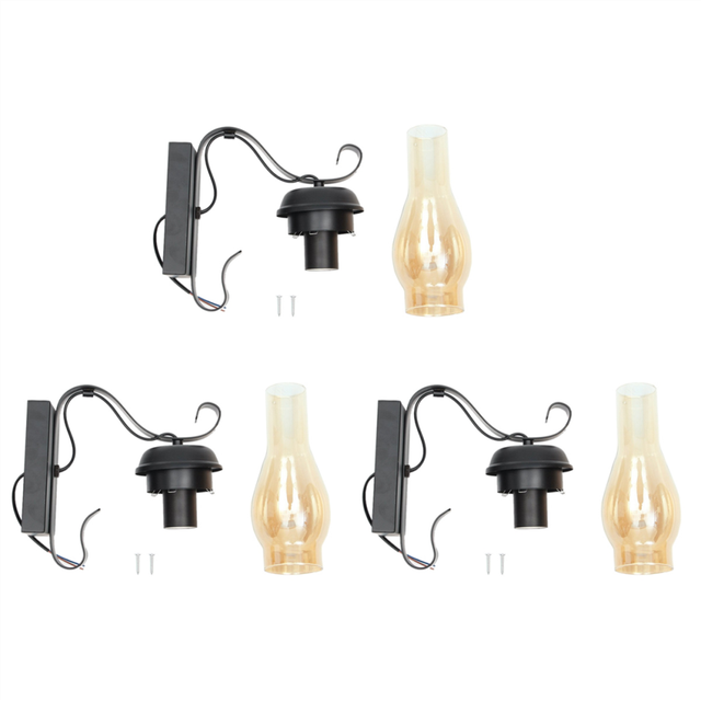 3X Vintage Rustic Wall Lamp in Glass and Mood Light Decorative for Bed