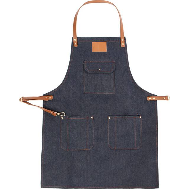 Denim Bib Apron Leather Strap Barista Baker Work Uniform Bartender BBQ Chef Cook Woodworking Apron