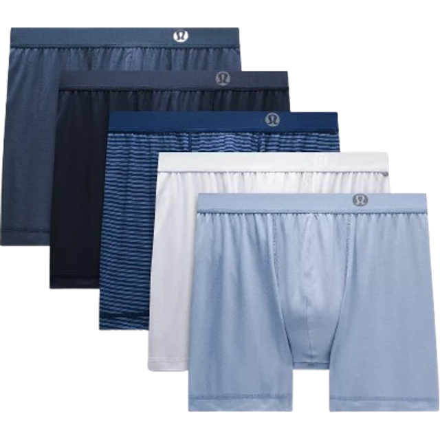 lululemon – Men's Always In Motion Boxer Briefs 5 Pack – 5" – Color Blue – Size XS - Twofold Stripe Washed Denim Club Blue/True Navy/Washed Denim
