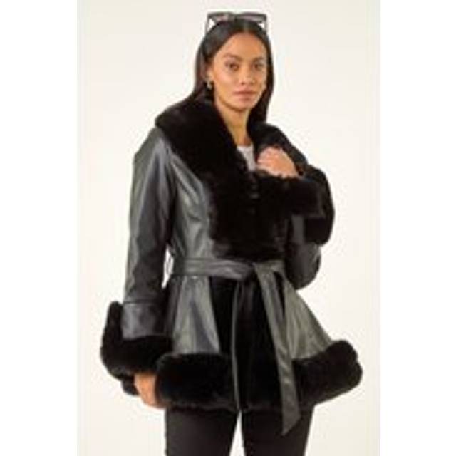 Dusk Contrast Faux Fur Coat In Black - 12