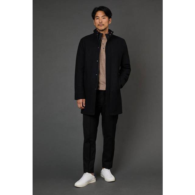 Burton Men Black Signature Funnel Neck Wool Blend Coat With Insert | Size: Small - black