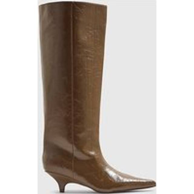 River Island Womens Khaki Curved Heel Knee High Boots - 3