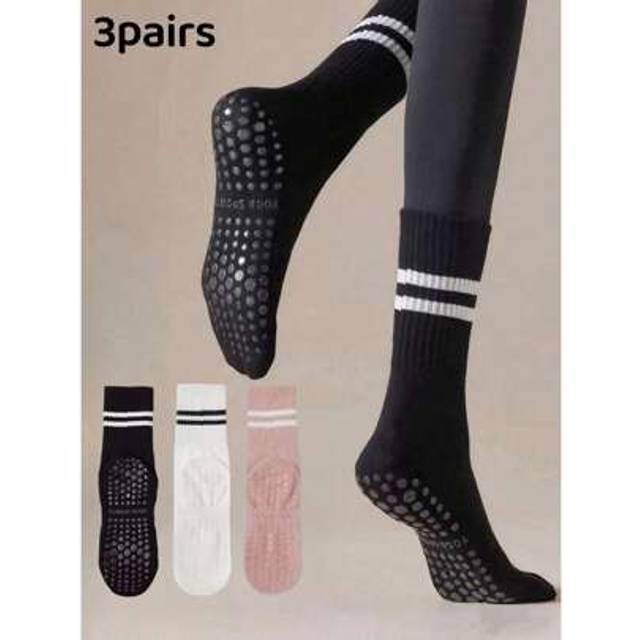 SHEIN 1 Pair/3 Pairs Pilates Non-Slip Socks, Women&#39;s Pilates Non-Slip Socks, Pilates Sticky Socks, Yoga Barrel Socks With Grip, Black White Pink Sports