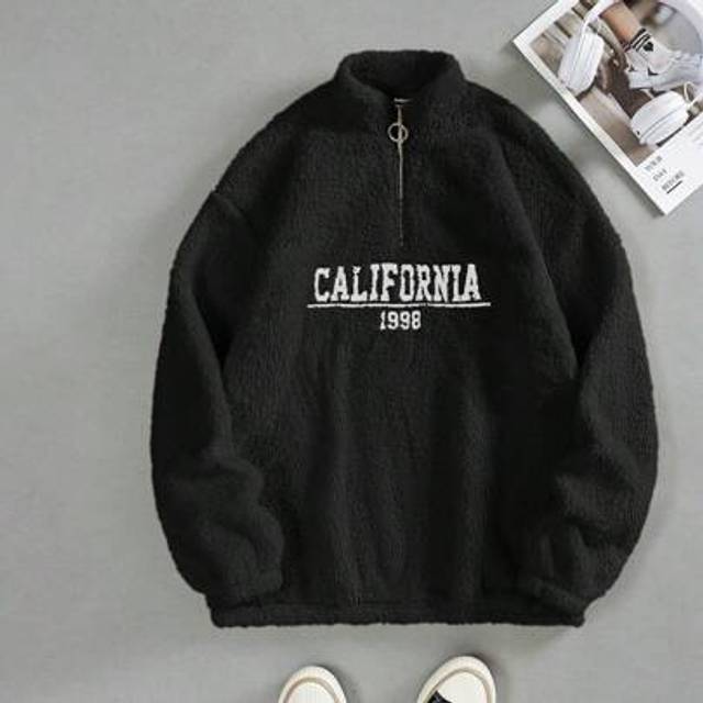 SHEIN Women&#39;s Teddy Fleece Half-Zip Pullover With Letter Embroidery,Long Sleeve Tops In Fall/Winter