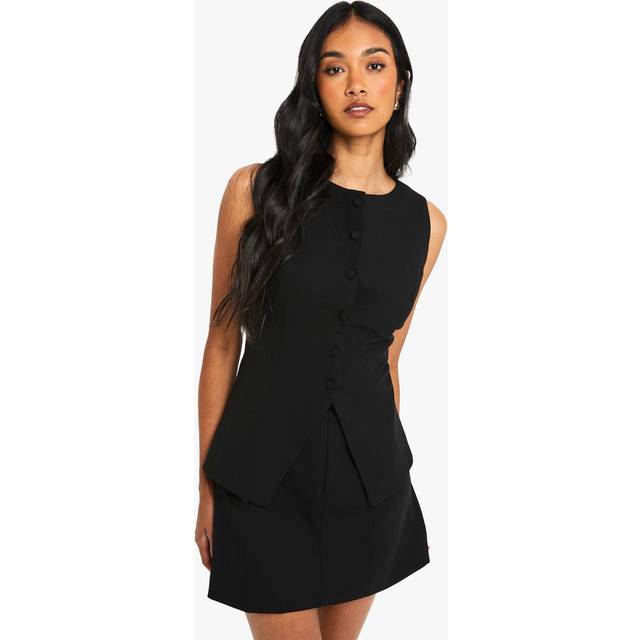 Womens Tailored Waistcoat Mini Dress - Black - 12, Black
