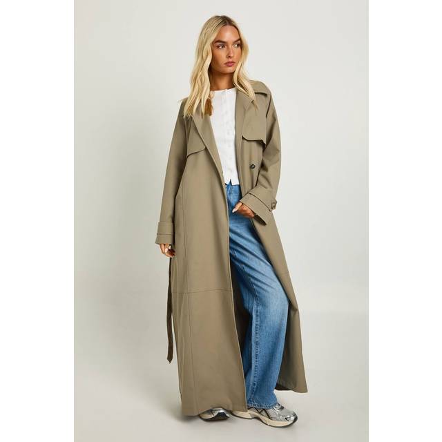Womens Maxi Belted Trench Coat - Grey - 14, Grey