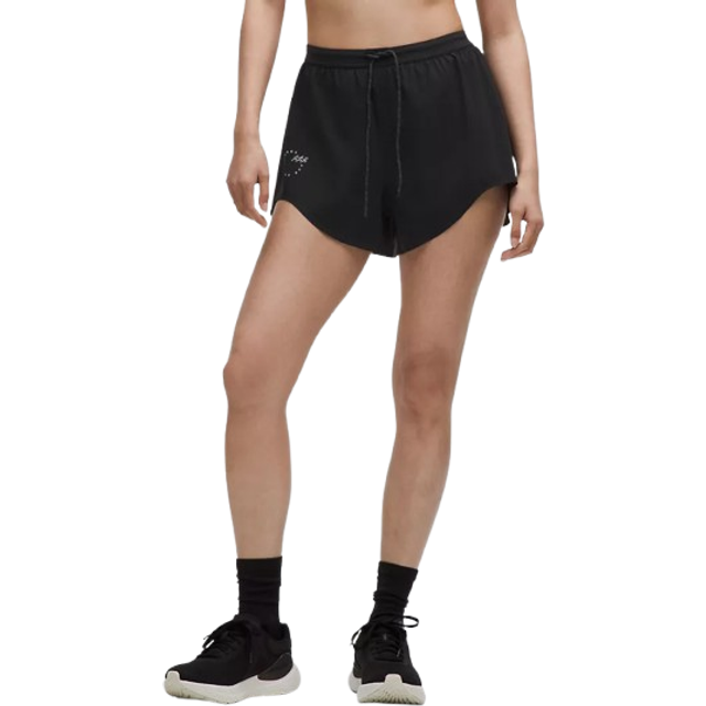 lululemon – Women's Mile Maker Run Crew Graphic Woven High-Rise Shorts – 3" – Color Black – Size Large