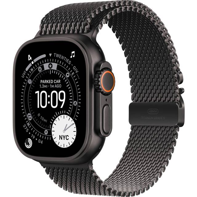 Apple Watch Ultra 3 GPS + Cell 49 mm svart titan, svart Milanesisk loop i titan - L