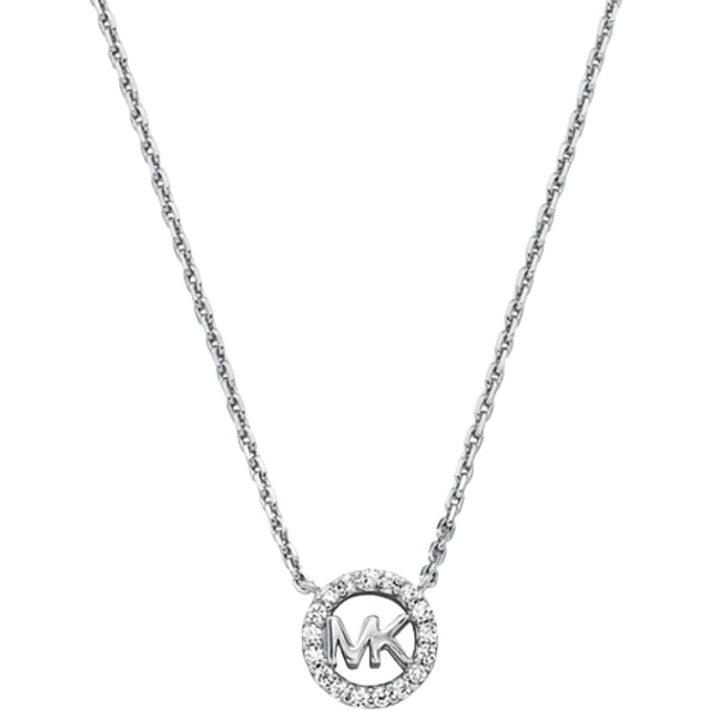 MK Fulton Precious-Metal Plated Sterling Silver Pavé Logo Charm Necklace - Silver - Michael Kors - ONE SIZE