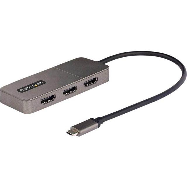 StarTech.com 3-port USB-C multibildskärmsadapter, USB-C till 3X HDMI MST-hub, trippel 4K 60 Hz HDMI Laptop Display Extender/Splitter, HDR, extra långt Integ. Kabel endast Windows (MST14CD123HD)