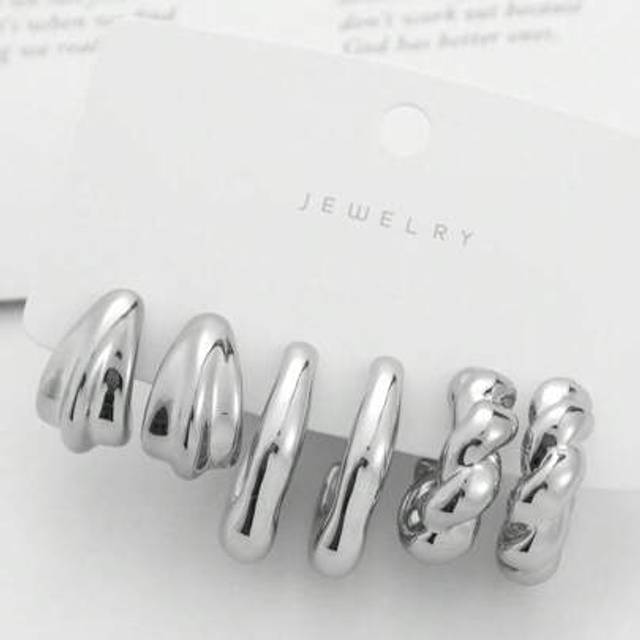 SHEIN 3Pairs Chunky Silver Earrings For Women Texture Twisted Open Hoop Earrings Set