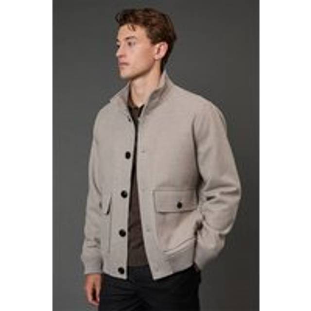 Burton Light Grey Funnel Neck Wool Blend Coat - light grey - XL
