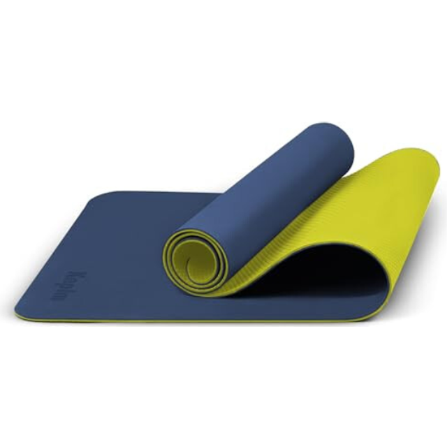 (Navy & Yellow ) KEPLIN Yoga & Exercise Mat with Carry Strap, Large Non-Slip Comfortable Training & Workout Floor Mat for Home or Outdoor, Gym