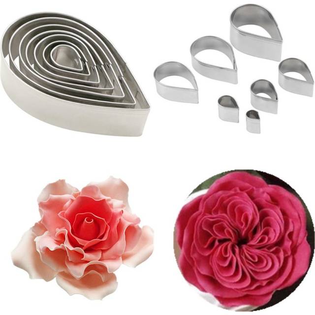 7Pcs/Set Rose Cutter Stainless Steel Water Drop Shape Fondant Flower Molds Petal Stencils Cutter