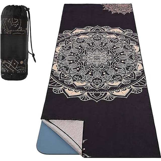 MoKo Yoga Towel, Non Slip Hot Yoga Mat Yoga Blanket Printing Pattern Quick Dry with Corner Pocket for Bikram, Pilates, Gym Workout, Outdoor Picnic, Black Gold