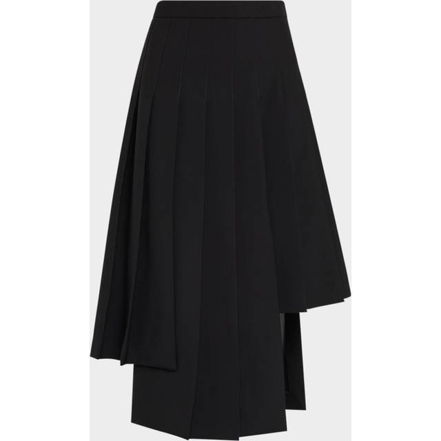 Asymmetric Pleated Midi Skirt - BLACK - 10