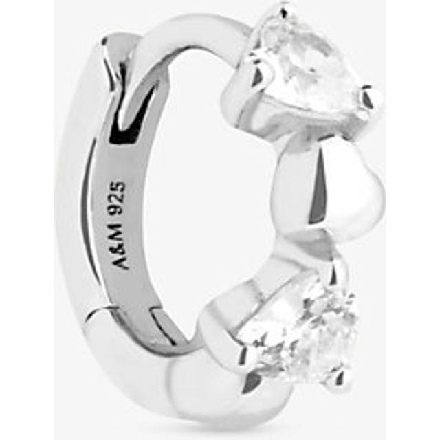 Womens Astrid & Miyu Heart Cluster Sterling-Silver and Cubic Zirconia Single Hoop Earring