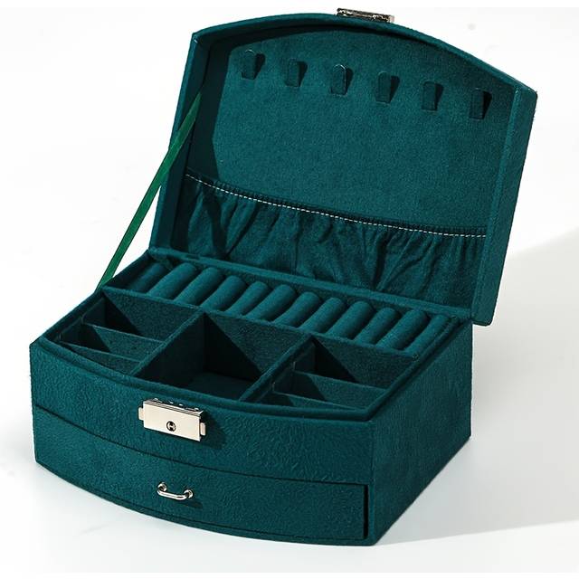 TEMU Vintage-inspired Jewelry Organizer Box With Key Lock - Soft Suede, Earrings, Watches & Accessories - Ideal Gift For Her