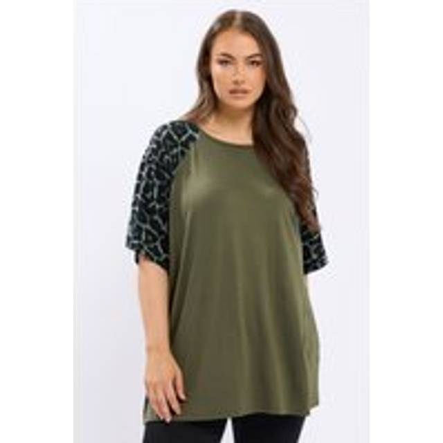 Yours Plus Size Khaki Green Animal Sleeve Tshirt Size 14