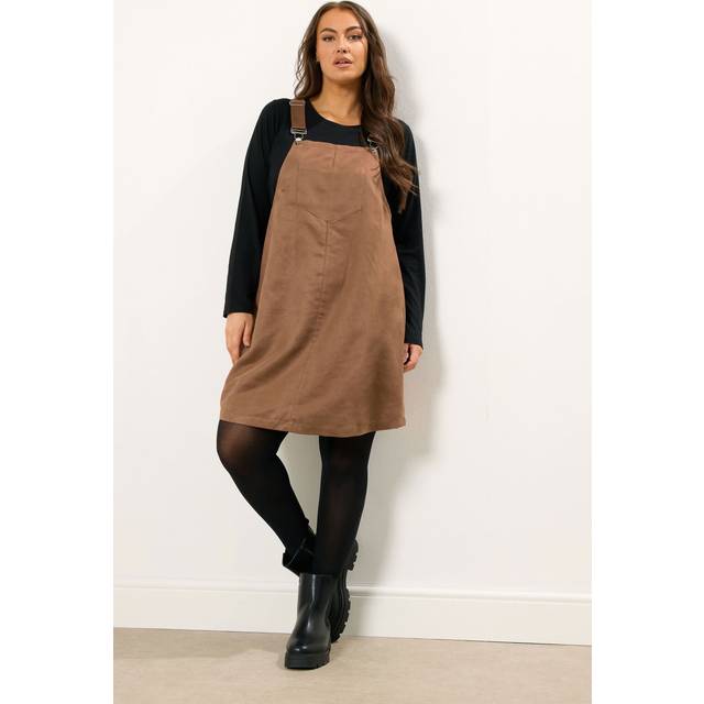 Yours Plus Size Brown Faux Suede Pinafore Dress Size 30-32