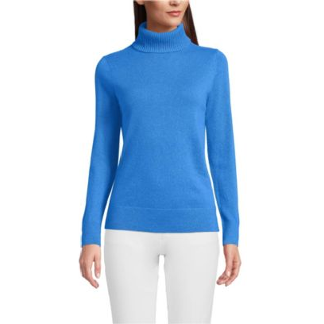 Lands' End Women's Cashmere Roll Neck Jumper in Blue | Size: 14-16