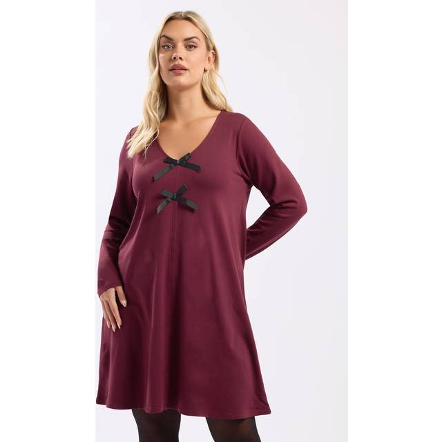 Yours Plus Size Burgundy Red Bow Detail Tunic Dress Size 20